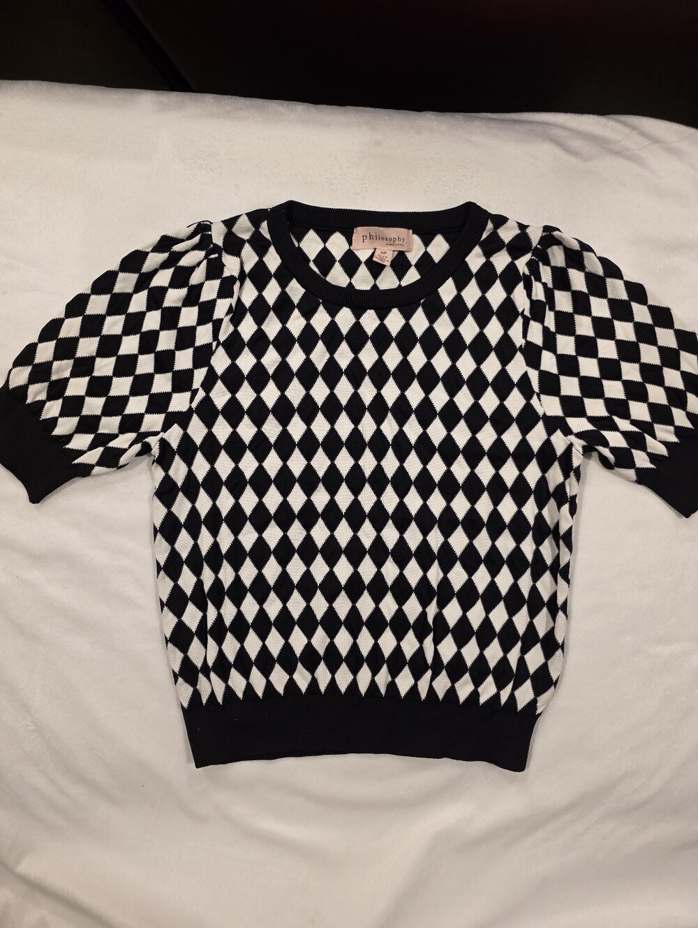 Philosophy Black & White Diamond Knit Sweater Top